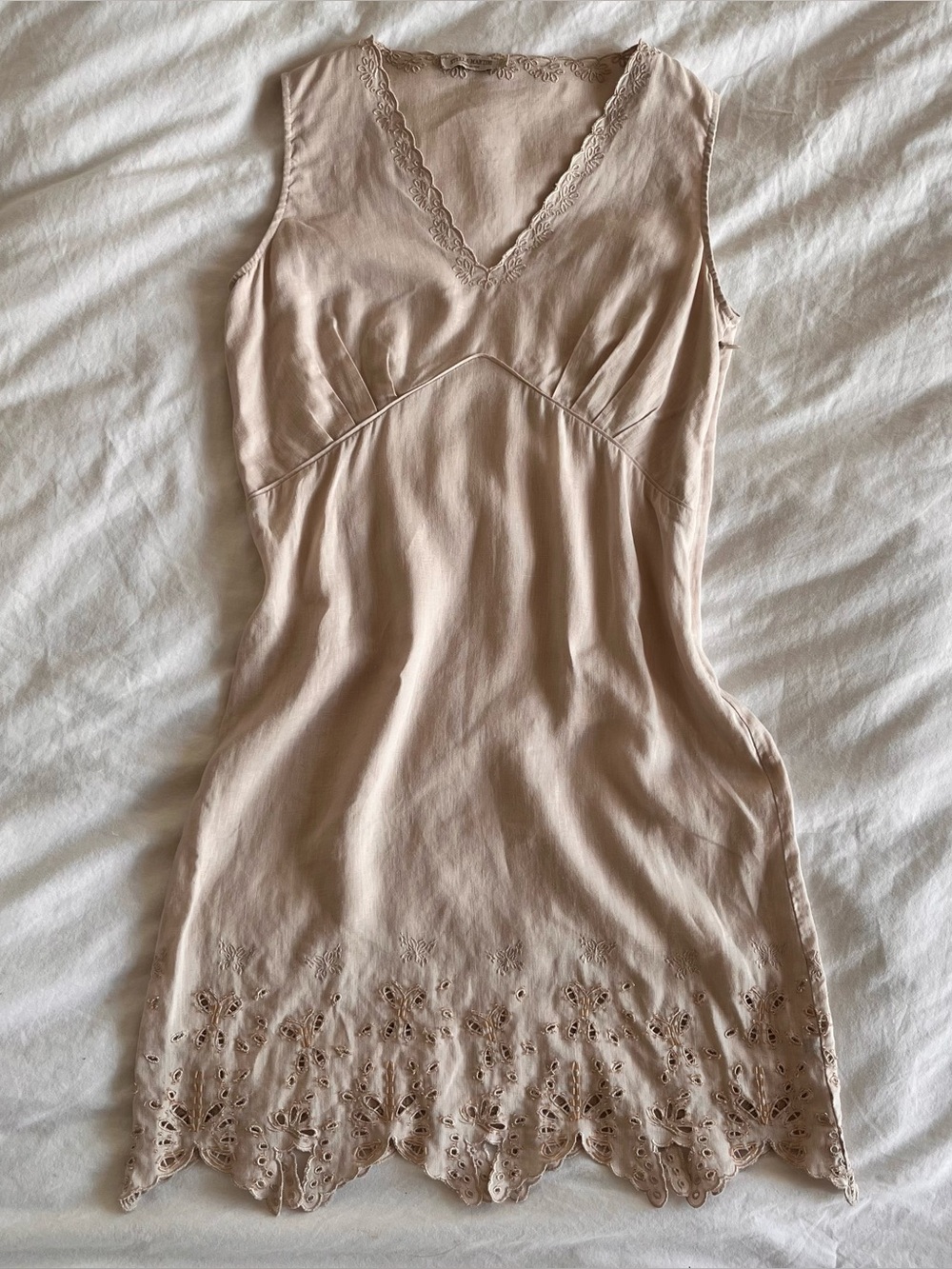 Light nude pink eyelet lace embroidered sleeveless mini dress